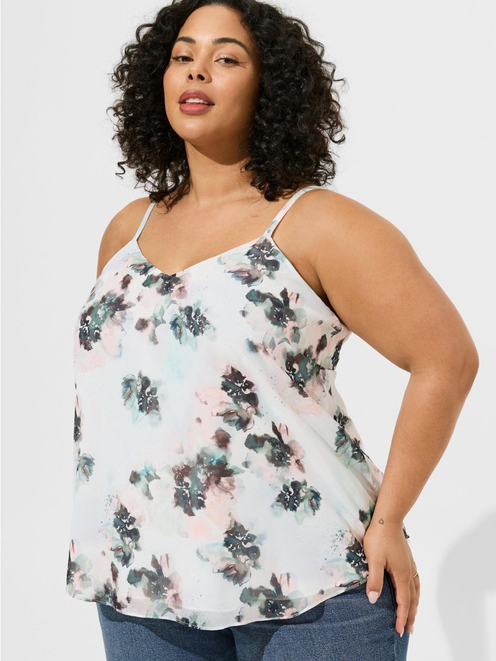 Torrid Plus Size Floral Print Cami Tank Top - White
